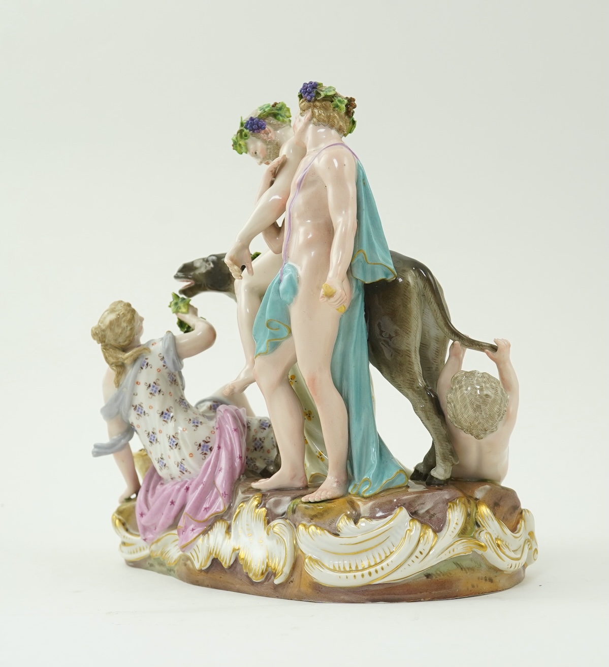 A Meissen figure group of the Drunken Silenus, after a model by J J Kändler, 19th century